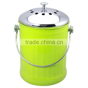 1.0 Gallon Colorful Painting Kitchen Metal Garbage Waste Bin With Stainless Steel Lid thumbnail-3