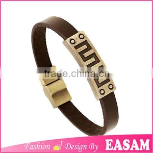 Genuine Leathe Bracelet Geometrical Line Debossed Mens Leather Bracelet thumbnail-1