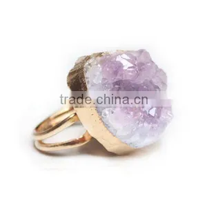 Druzy Amethyst Alloy With Gold Plated Ring thumbnail-1