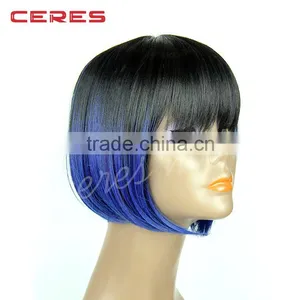 Short Hair Wig Straight Black Root Blue Ombre Synthetic Bob Lace Front Wigs for Women thumbnail-3