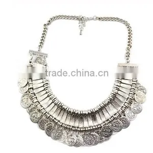New Arrived European Women Carving Coins Tribal Jewelry Tassels Exaggerate Necklace thumbnail-1
