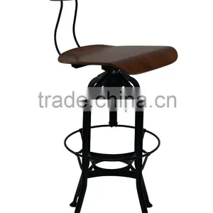 Vintage Toledo Plywood Backrest Bar Stool Chair / Retro Adjustable Metal Bar Stool/ Antique Industrial Barstool thumbnail-2