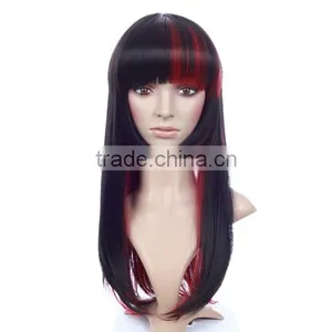 Cheap High Heat Resistant Mix Color Red Synthetic Long Cosplay Wig With Bangs thumbnail-2