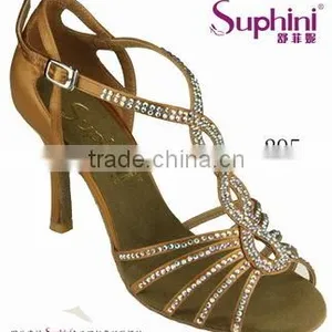 Deep Tan Satin Rhinestone/Crystal Stone Dance Shoes by Suphini thumbnail-1