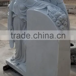 White Marble Angel Carving Monument Tombstone thumbnail-3