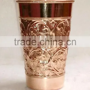 FDA APPROVED 100% PURE COPPER TUMBLER FOR DRINKING, EMBOSSED DESIGN PURE COPPER CONTAINER FOR BEER, MOSCOW MULE thumbnail-1
