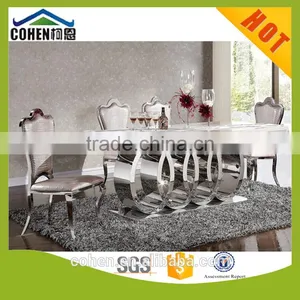 Wholesale Hot Selling Furniture Stainless Steel Marble Top Luxury Dining Table AH062 thumbnail-1