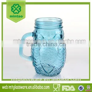 Colorful Glass Mason Jar Vase With Handle thumbnail-1