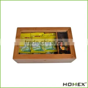 Hot Selling House Bamboo Tea Box Organizer With 8 Storage Compartments and Slide Out Drawer for Tea Accessories/Homex_Factory thumbnail-2