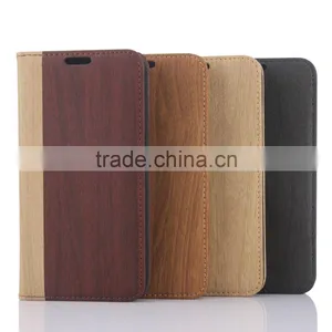 Nature Wood Grain PU Card Bumper/pocket Cell Phone Case for Samsung thumbnail-1