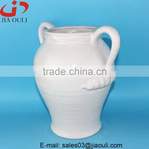 With Handle White Ceramic Large Floor Planters Vase, Tall White Vases thumbnail-2