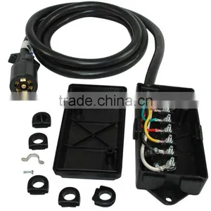 S10371 7-Way 6FT Trailer Plug Cord With 7-Pole Wiring Junction Box - Inline Harness Kit RV Blade Molded Wire Connector thumbnail-1