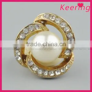 Decorative Fashionable Alloy Gold Rhinestone Pearl Button WBK-1487 thumbnail-1