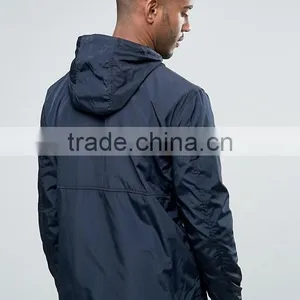 Wholesale Custom Best Price High Quality New Design Navy Zip Front Drawstring Hood 100% Polyester Woven Casual Men Jacket thumbnail-2