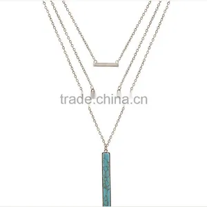 Elegant Turquoise Material Multilevel Silver Necklace thumbnail-3