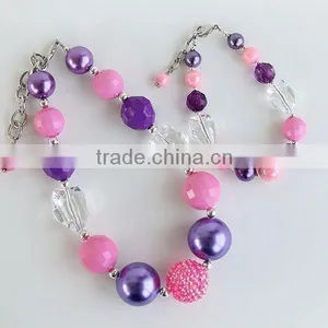 Little Girl Chunky Bead Necklace and Bracelet Sets, Children Bubblegum Beaded Jewelry Set, Children Holiday, Festival Jewelry thumbnail-1
