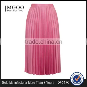 Hot Sale Shinning Petite Satin Pleat Midi Skirt Summer Skirt Ladies Plain Pink Zip Up Skirt thumbnail-1