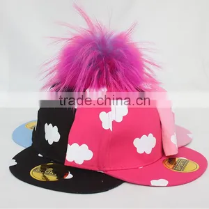 Myfur Girls Popular Hot Pink Baseball Cap and Hat With Multi-Color Raccoon Fur Pompom thumbnail-5