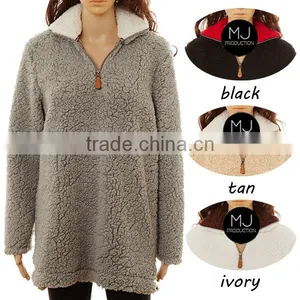 Factory Woman Plain Sherpa Pullover Sweater Wholesale Clothing thumbnail-1