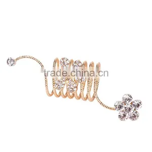 Women Alloy Rhinestone Flowers Wrap Spiral Finger Rings thumbnail-1