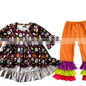 Wholesale Girls Boutique Outfits Halloween Clothes Baby Girl 2Pcs Set Children Flutter Pumpkin Appliqued Baby Clothes thumbnail-2