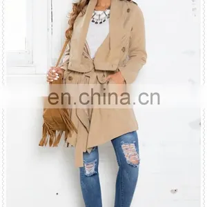 China Latest Coat Designs Women High Quality Fashion Camel Trench Coat thumbnail-2