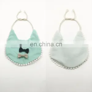 Mint Pom Pom Bibs For Baby Matching Triple Bows Burp Dribble Kid's Apron Tie On Handkerchief Floral Handkerchief Scarf thumbnail-1