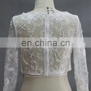 OEM Service Lace Applique Beaded Wedding Jacket With Sleeve thumbnail-3