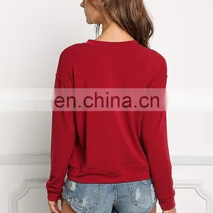 Fashion Cross Tops for Women/2016 New Fashion Women Blank Tops/plus Size Long Sleeve Women Tops in Black thumbnail-2