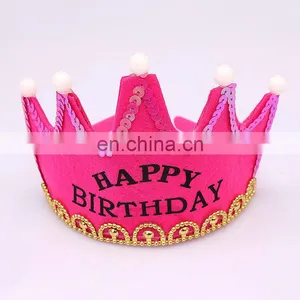 MCH-2317 New Wholesale Party Decoration Led Flashing Happy Birthday King Princess Tiara Crown Headband Hat for Kids thumbnail-1