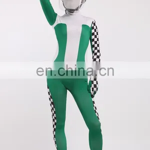Green & White Racing Car Driver Full Body Spandex Cosplay Costume Zentai Suit thumbnail-4