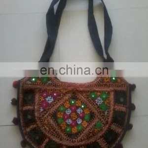 Royal Pom Pom Beautiful Multicolor Vintage Handmade Design Gypsy Banjara Shoulder Bag Embellished With Seashells,acrylic Mirror thumbnail-1