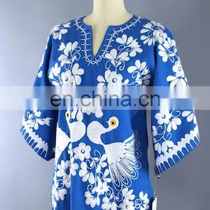 Women's Wear Multi Stylish Peacock Latest Designs Boho Casual Mexican Embroidered Dress Wholesale Short Tunic Kaftan thumbnail-2