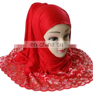 Women's Casual Party Wear Stole Hijab Scarf With Net Embroidery 2017 thumbnail-1