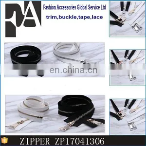 Black and White Double -ended Light Gold and White Gold Silver Metal Zipper thumbnail-1