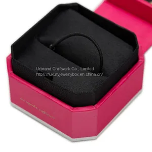 Octagonal Cardboard Ring Jewelry Box Red Texture Paper Gift Box With Custom Gold Foil Logo thumbnail-4