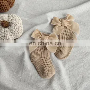 2020ins Children Spain Autumn and Winter New Big Bow Woolen Baby Socks Solid Color Tube Socks thumbnail-6