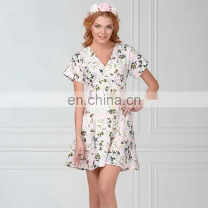Summer Hotsale Floral V Neck Short Sleeve Zip Design Womens Summer Mommy and me Lady Dresses (this Link for Girls,1-12years) thumbnail-4