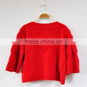 Short Sleeves Sweater Cashmere Pure Red Girls Knit Sweaters thumbnail-2