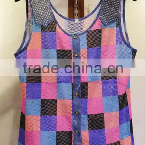 Women's Sleeveless Collarless Tops With Colorful Squares thumbnail-1