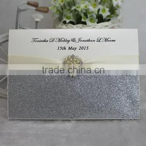 2016 Handmade Silver Glitter Paper Luxury Brooch Wedding Invitation Cards thumbnail-2