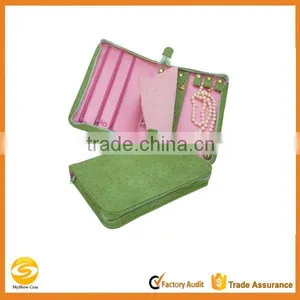 Custom Green Ostrich Skin Zippered Travel Jewelry Case,green Leather Travel Display Cases,folding Leather Travel Jewelry Case thumbnail-1