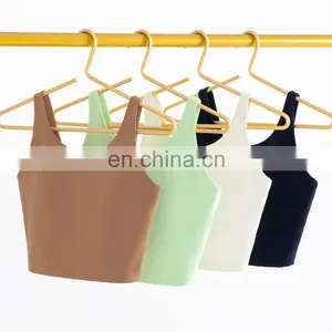 Factory Wholesale Custom Built In Bra Fixed Pads Crop Top Sport Tank Top Workout Running Gym Fitness Wear Clothing For Women thumbnail-3