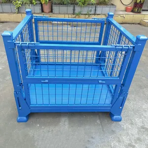 Foldable for Easy Storage Stackable Wire Mesh Containers Metal Cage Container for Warehouse thumbnail-2