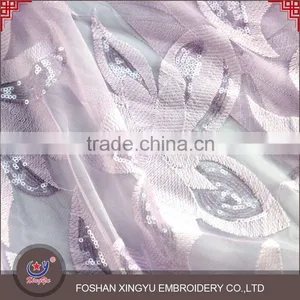 Hot Sale 2016 New Purple and White Qmilch Polyester Lace Net Embroidery Sequin Fabric Design Quality Choice thumbnail-3