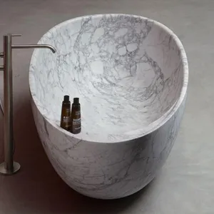 Modern and Fashionable Design Hand Carved Marble Natural Stone Bathtub Oval Marble Stone Bathroom Bathtub thumbnail-4