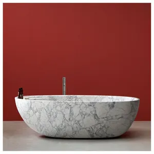Modern and Fashionable Design Hand Carved Marble Natural Stone Bathtub Oval Marble Stone Bathroom Bathtub thumbnail-1