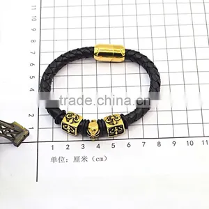 Gold Skull Clasps for Leather Bracelets Real Mens Leather Bracelet thumbnail-5