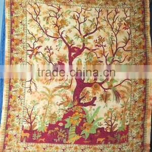 Turquoise Elephant And Big Tree Printed Tapestry Hippie Wall Hanging Mandala Tapestry Indian Cotton Bed Sheets thumbnail-5