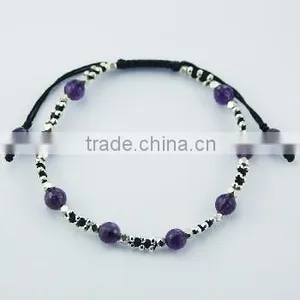 Faceted Amethyst Spheres & Silver Beads Macrame Bracelet thumbnail-1